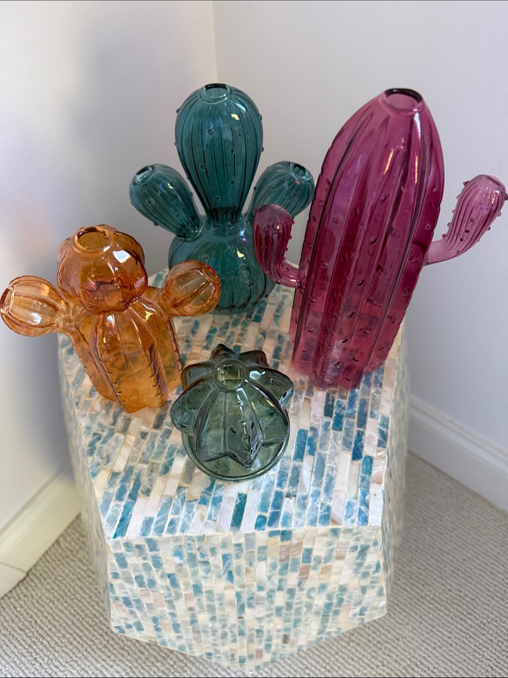 Anthropologie Handblown Glass Cactus Vases - Multicolor